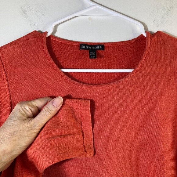 Womens Eileen Fisher Silk Blend Sweater Crew Neck Orange M Tencel Silk - Picture 3 of 7